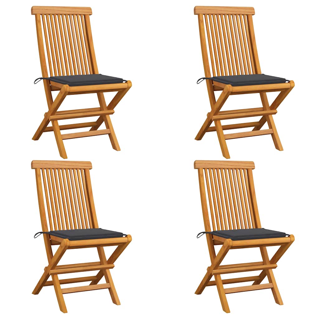 Vidaxl tuinstoelen 4 st met antracietkleurige kussens massief teakhout