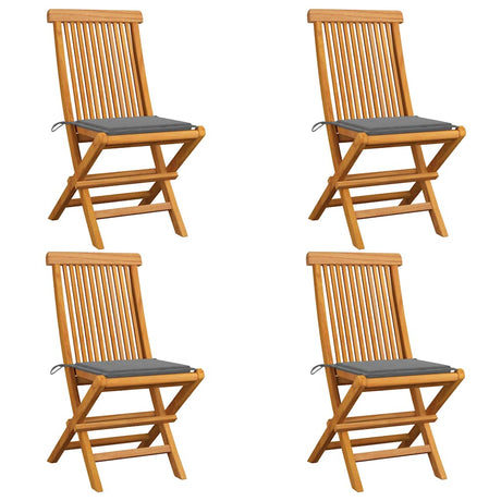 Vidaxl klapstoelen met grijze kussens, 4 stuks, massief teakhout