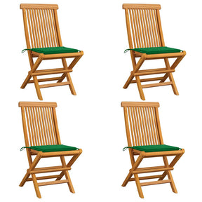 Vidaxl klapstoelen met groene kussens, 4 stuks, massief teakhout