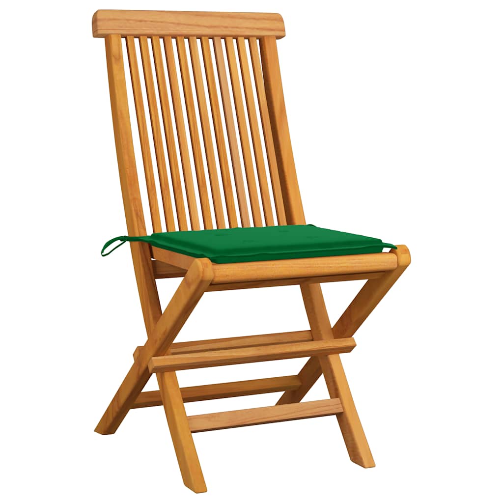 Vidaxl klapstoelen met groene kussens, 4 stuks, massief teakhout
