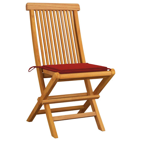 Vidaxl klapstoelen met rode kussens, 4 stuks, massief teakhout