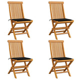 Vidaxl klapstoelen met zwarte kussens, 4 stuks, massief teakhout