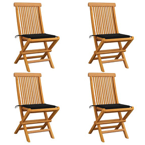 Vidaxl klapstoelen met zwarte kussens, 4 stuks, massief teakhout