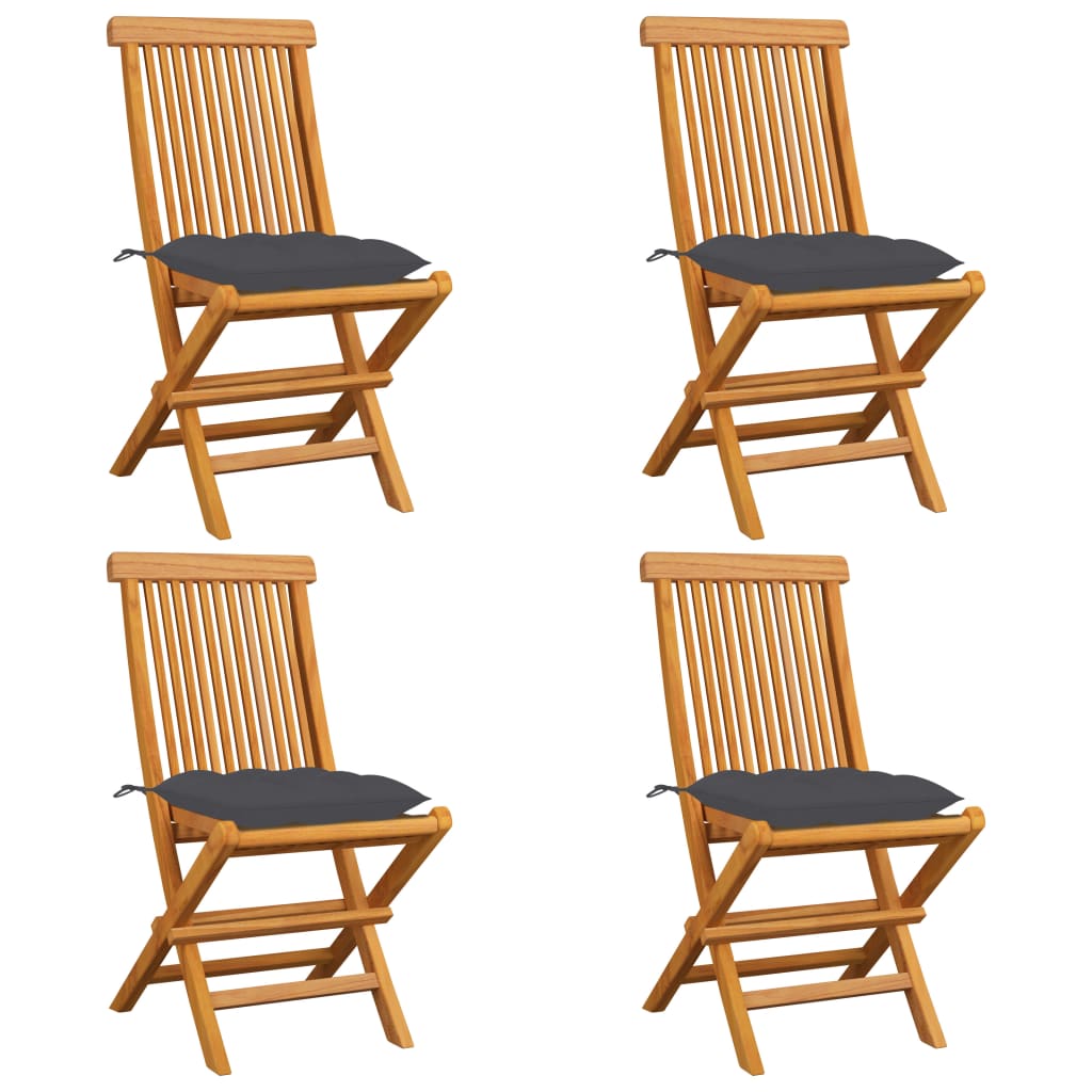 Vidaxl tuinstoelen 4 st met antracietkleurige kussens massief teakhout