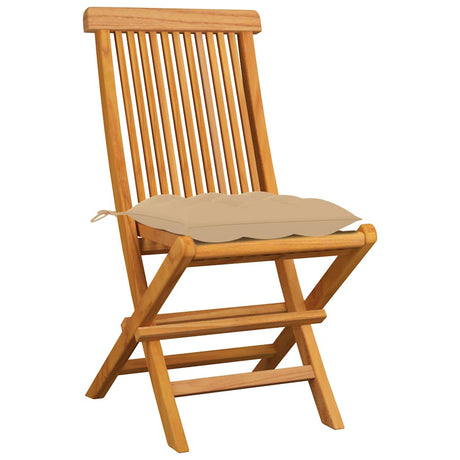 Vidaxl opklapbare stoelen met beige kussens, 4 stuks, massief teakhout