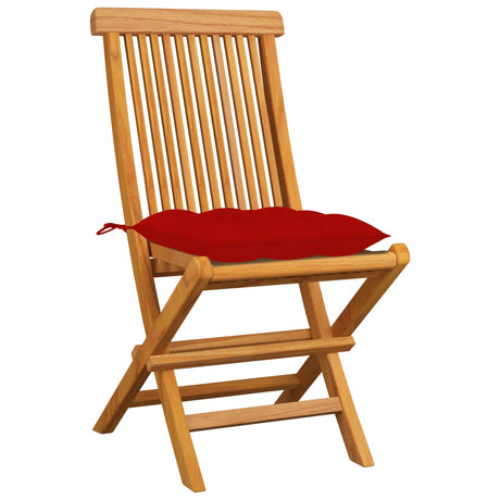 Vidaxl klapstoelen met rode kussens, 4 stuks, massief teakhout