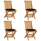 Vidaxl tuinstoelen 4 st met zwarte kussens massief teakhout