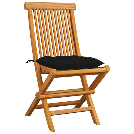 Vidaxl klapstoelen met zwarte kussens, 4 stuks, massief teakhout