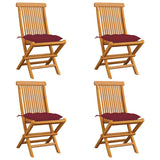 Vidaxl klapstoelen met wijnrode kussens, 4 stuks, massief teakhout