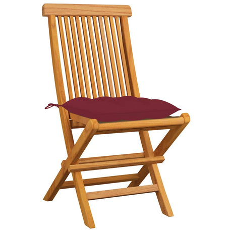 Vidaxl klapstoelen met wijnrode kussens, 4 stuks, massief teakhout