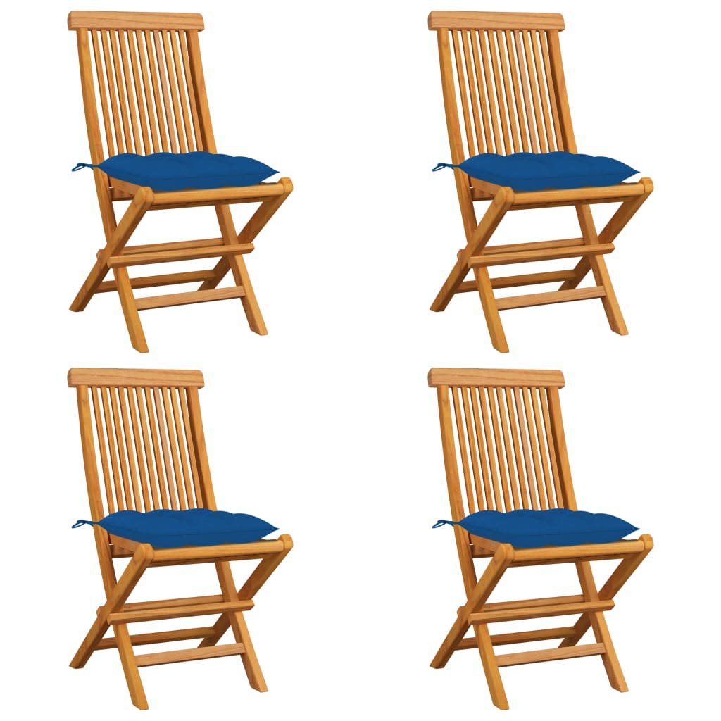 Vidaxl klapstoelen met blauwe kussens, 4 stuks, massief teakhout