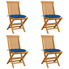 Vidaxl klapstoelen met blauwe kussens, 4 stuks, massief teakhout