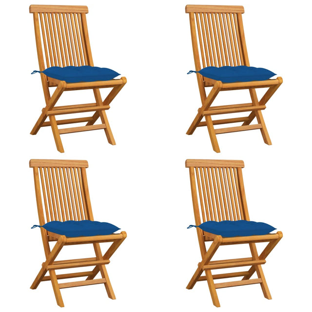 Vidaxl klapstoelen met blauwe kussens, 4 stuks, massief teakhout