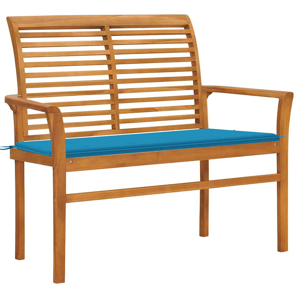 Vidaxl tuinbank met blauw kussen 112 cm massief teakhout