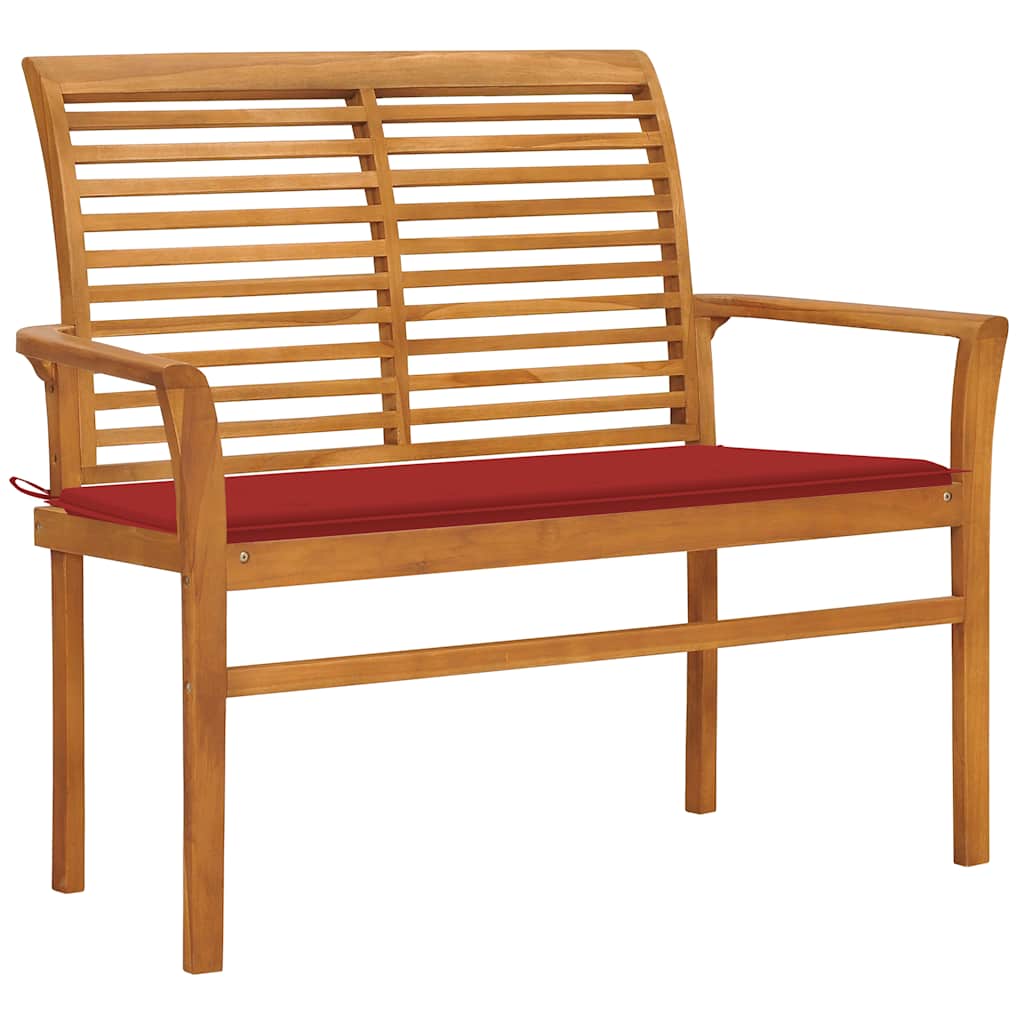 Vidaxl tuinbank met rood kussen 112 cm massief teakhout
