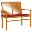 Vidaxl tuinbank met rood kussen 112 cm massief teakhout