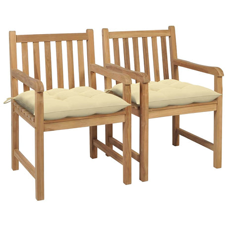Vidaxl tuinstoelen 2 st met crèmewitte kussens massief teakhout
