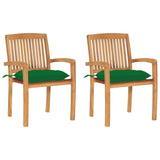 Vidaxl tuinstoelen 2 st met groene kussens massief teakhout
