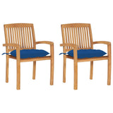 Vidaxl tuinstoelen 2 st met blauwe kussens massief teakhout