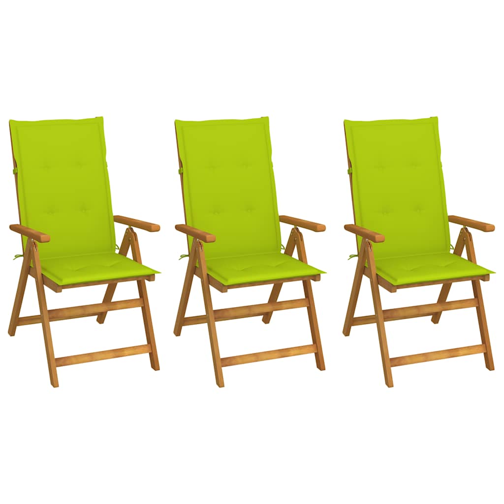 Vidaxl inklapbare stoelen 3 st met kussens massief acaciahout