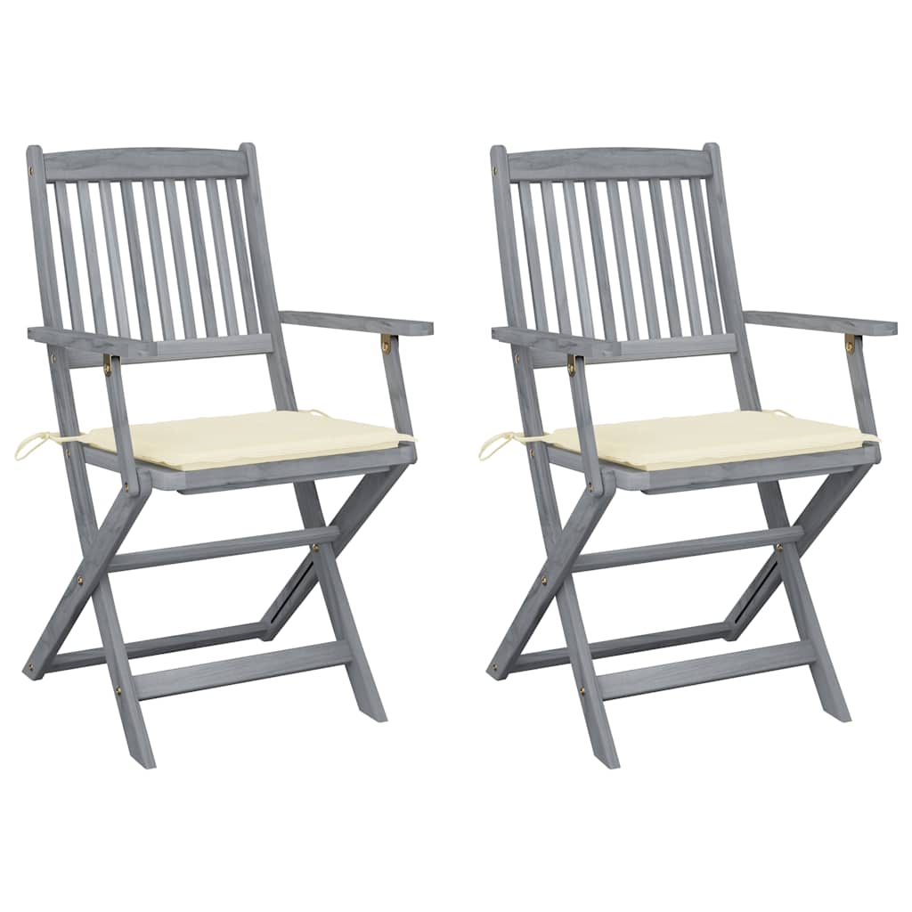 Vidaxl set van 2 klapstoelen met kussens, gemaakt van massief acaciahout.
