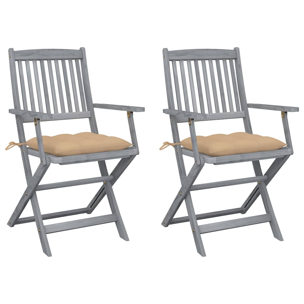 Vidaxl set van 2 klapstoelen met kussens, gemaakt van massief acaciahout.