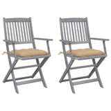 Vidaxl set van 2 klapstoelen met kussens, gemaakt van massief acaciahout.