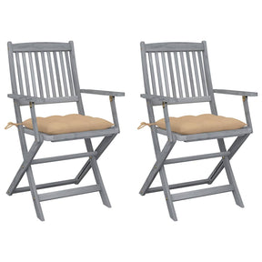 Vidaxl set van 2 klapstoelen met kussens, gemaakt van massief acaciahout.