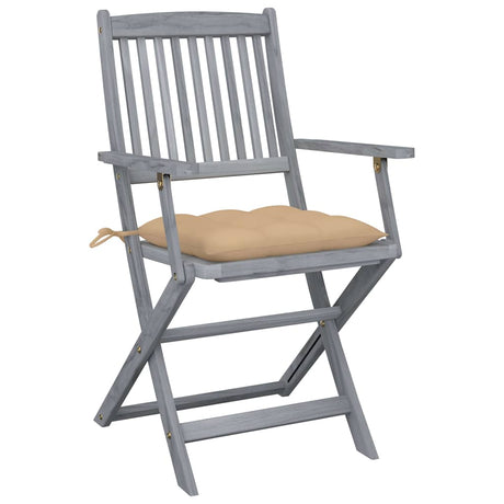 Vidaxl set van 2 klapstoelen met kussens, gemaakt van massief acaciahout.