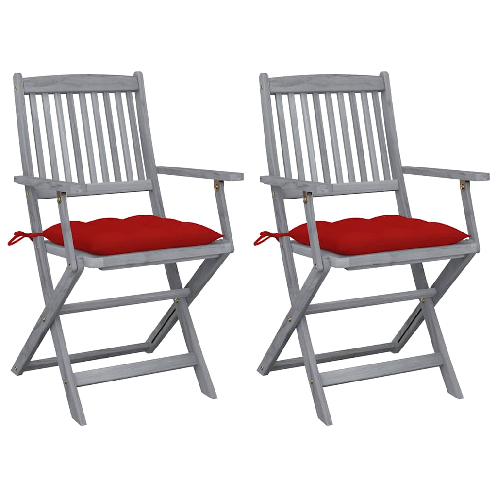 Vidaxl set van 2 klapstoelen met kussens, gemaakt van massief acaciahout.