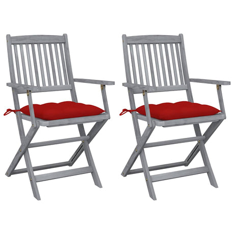 Vidaxl set van 2 klapstoelen met kussens, gemaakt van massief acaciahout.