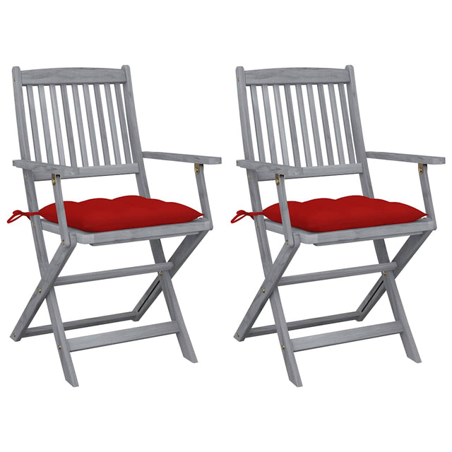 Vidaxl set van 2 klapstoelen met kussens, gemaakt van massief acaciahout.