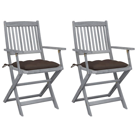 Vidaxl set van 2 klapstoelen met kussens, gemaakt van massief acaciahout.