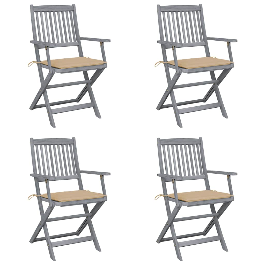 Vidaxl set van 4 klapstoelen met kussens, gemaakt van massief acaciahout.