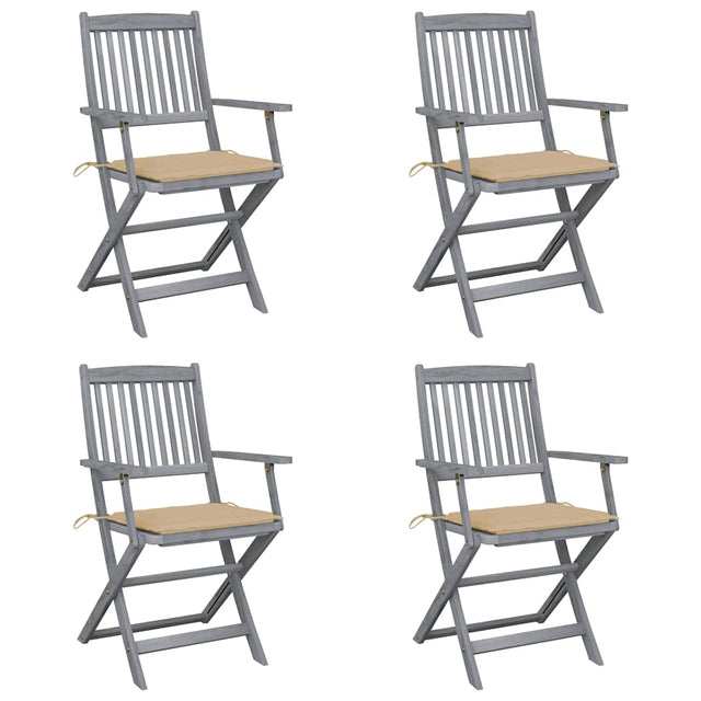 Vidaxl set van 4 klapstoelen met kussens, gemaakt van massief acaciahout.
