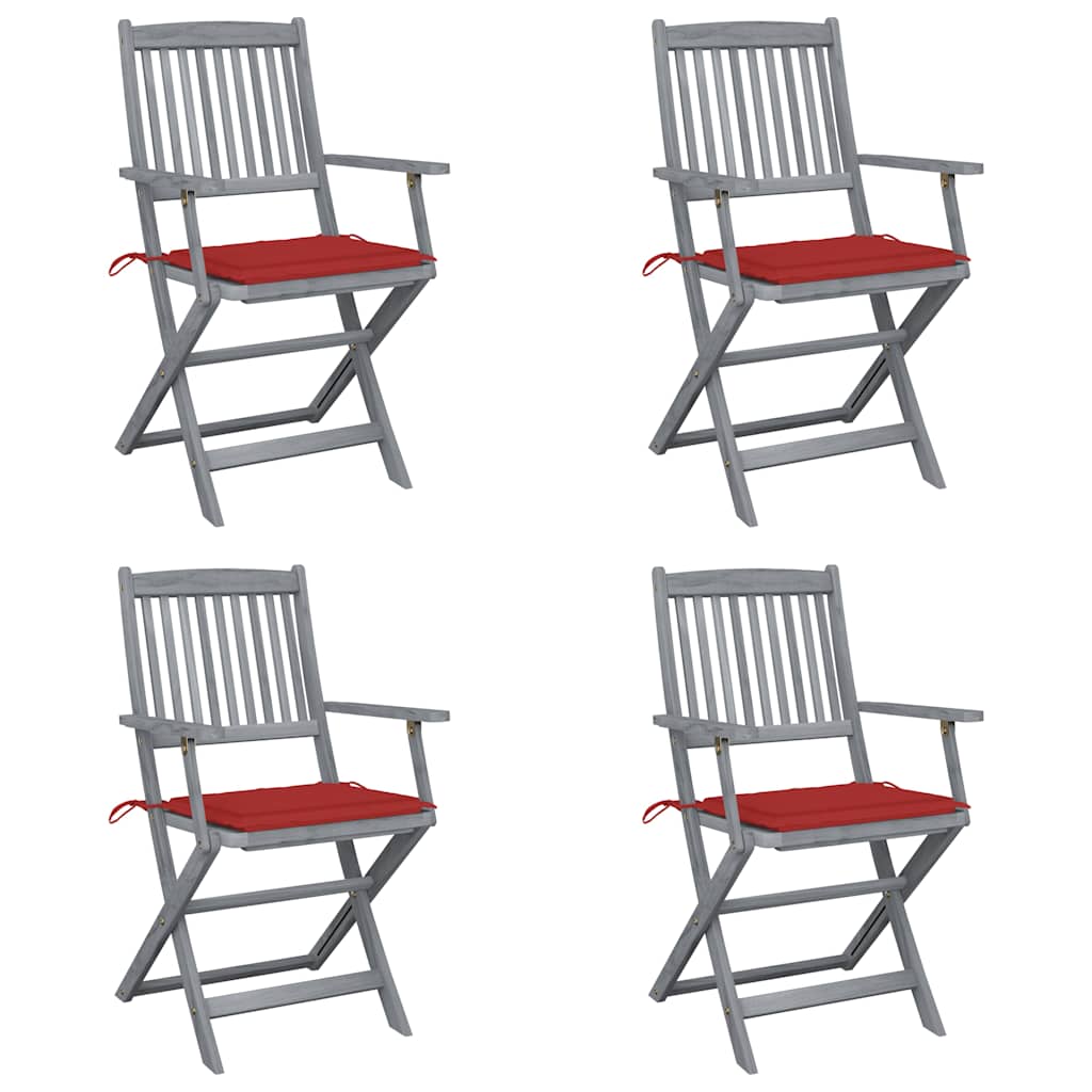 Vidaxl set van 4 klapstoelen met kussens, gemaakt van massief acaciahout.