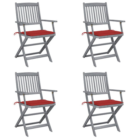 Vidaxl set van 4 klapstoelen met kussens, gemaakt van massief acaciahout.