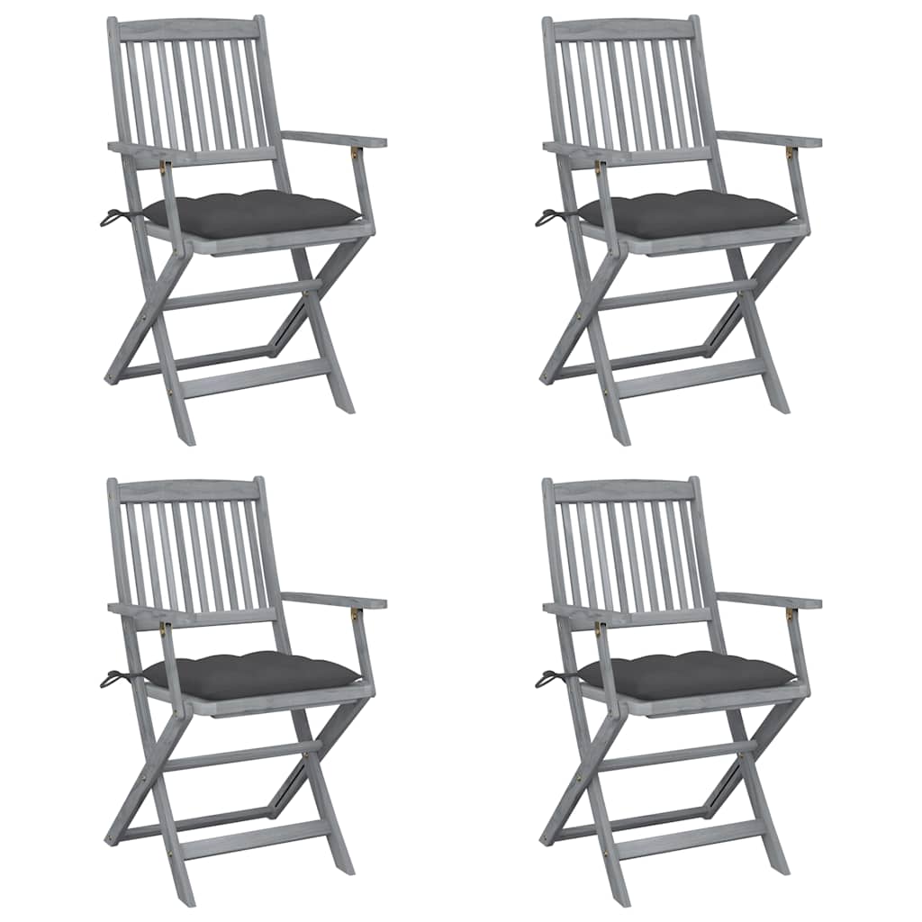 Vidaxl set van 4 klapstoelen met kussens, gemaakt van massief acaciahout.