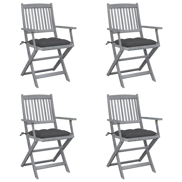 Vidaxl set van 4 klapstoelen met kussens, gemaakt van massief acaciahout.