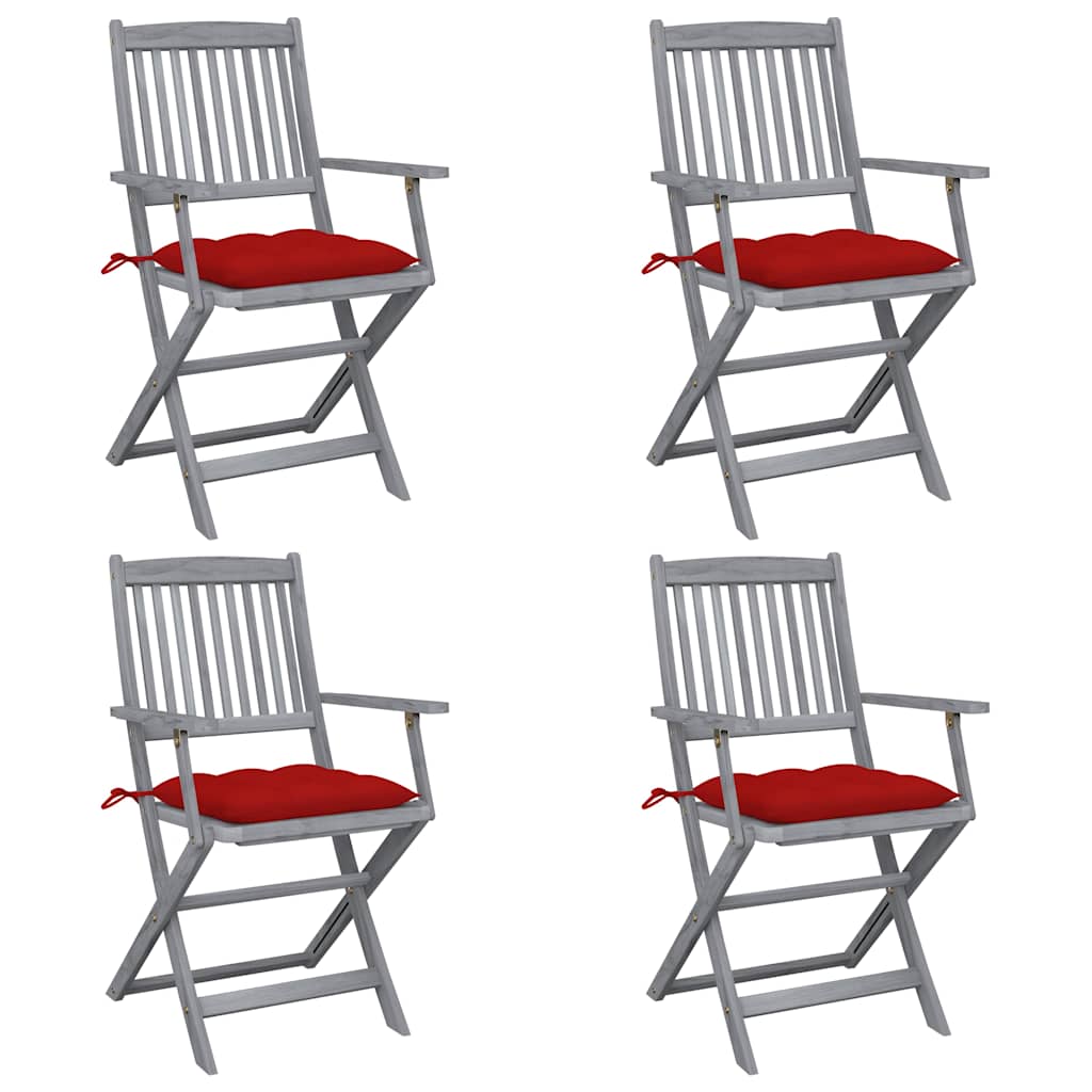 Vidaxl set van 4 klapstoelen met kussens, gemaakt van massief acaciahout.