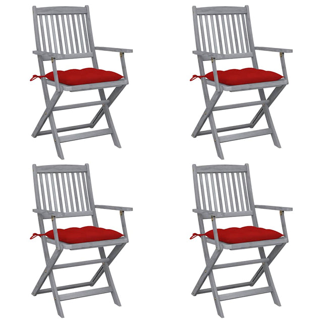 Vidaxl set van 4 klapstoelen met kussens, gemaakt van massief acaciahout.