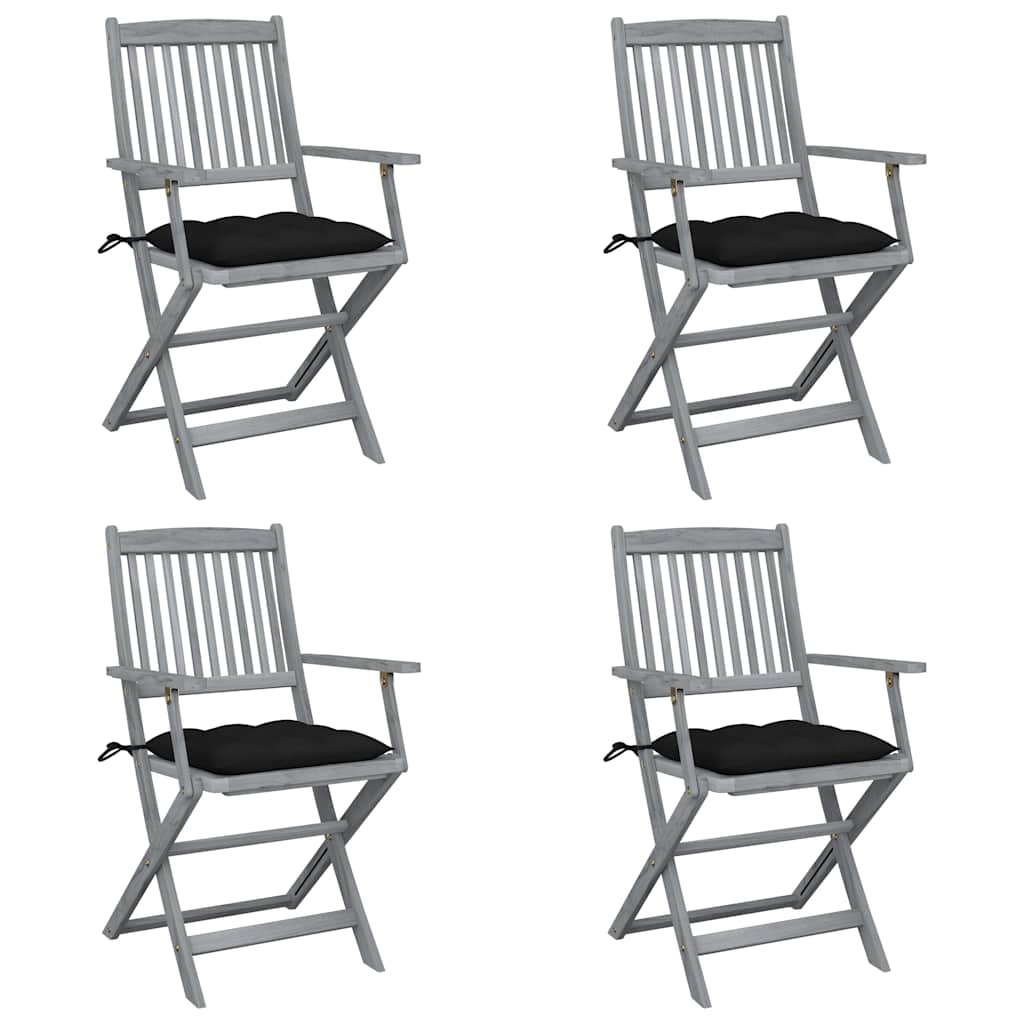 Vidaxl set van 4 klapstoelen met kussens, gemaakt van massief acaciahout.