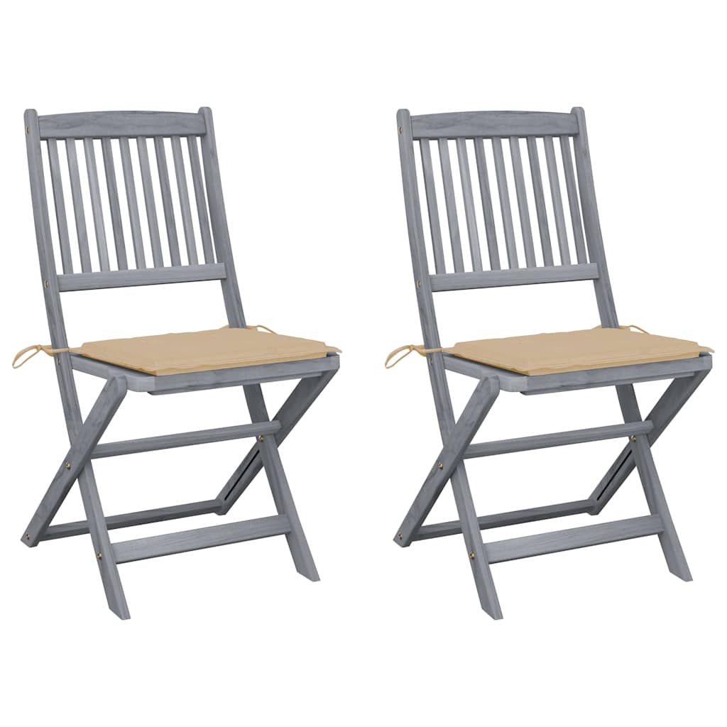 Vidaxl set van 2 klapstoelen met kussens, gemaakt van massief acaciahout.