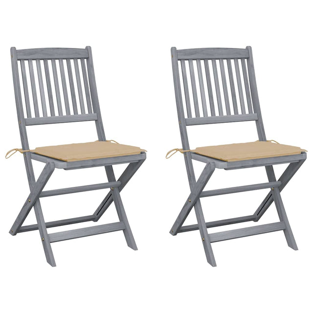 Vidaxl set van 2 klapstoelen met kussens, gemaakt van massief acaciahout.