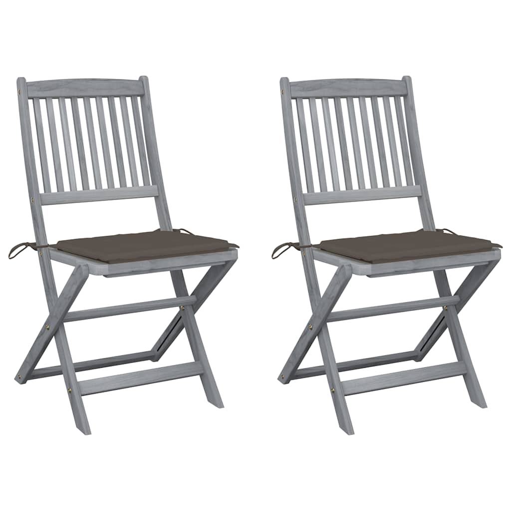 Vidaxl set van 2 klapstoelen met kussens, gemaakt van massief acaciahout.