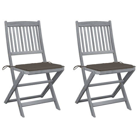 Vidaxl set van 2 klapstoelen met kussens, gemaakt van massief acaciahout.
