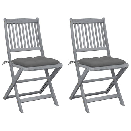 Vidaxl set van 2 klapstoelen met kussens, gemaakt van massief acaciahout.