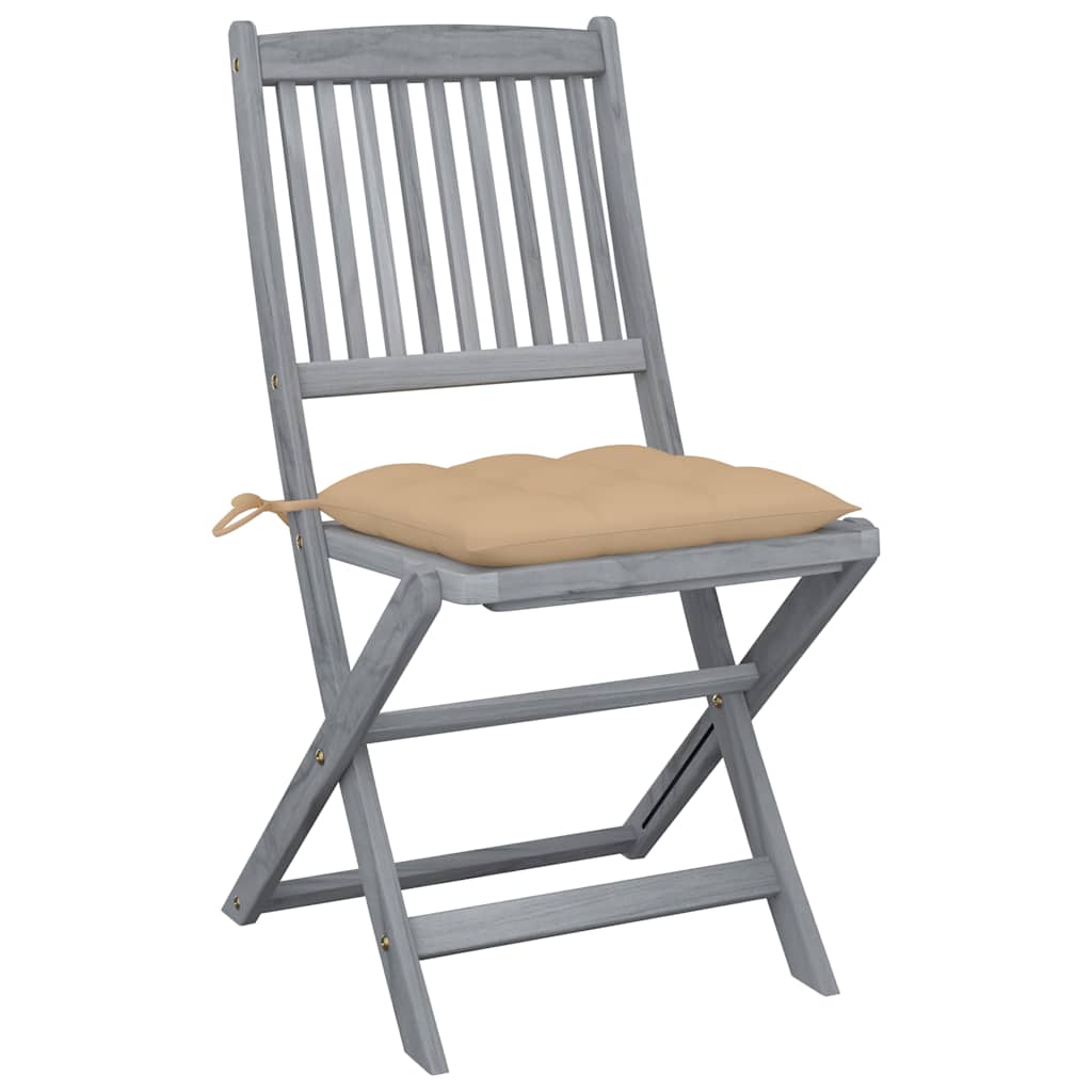 Vidaxl set van 2 klapstoelen met kussens, gemaakt van massief acaciahout.
