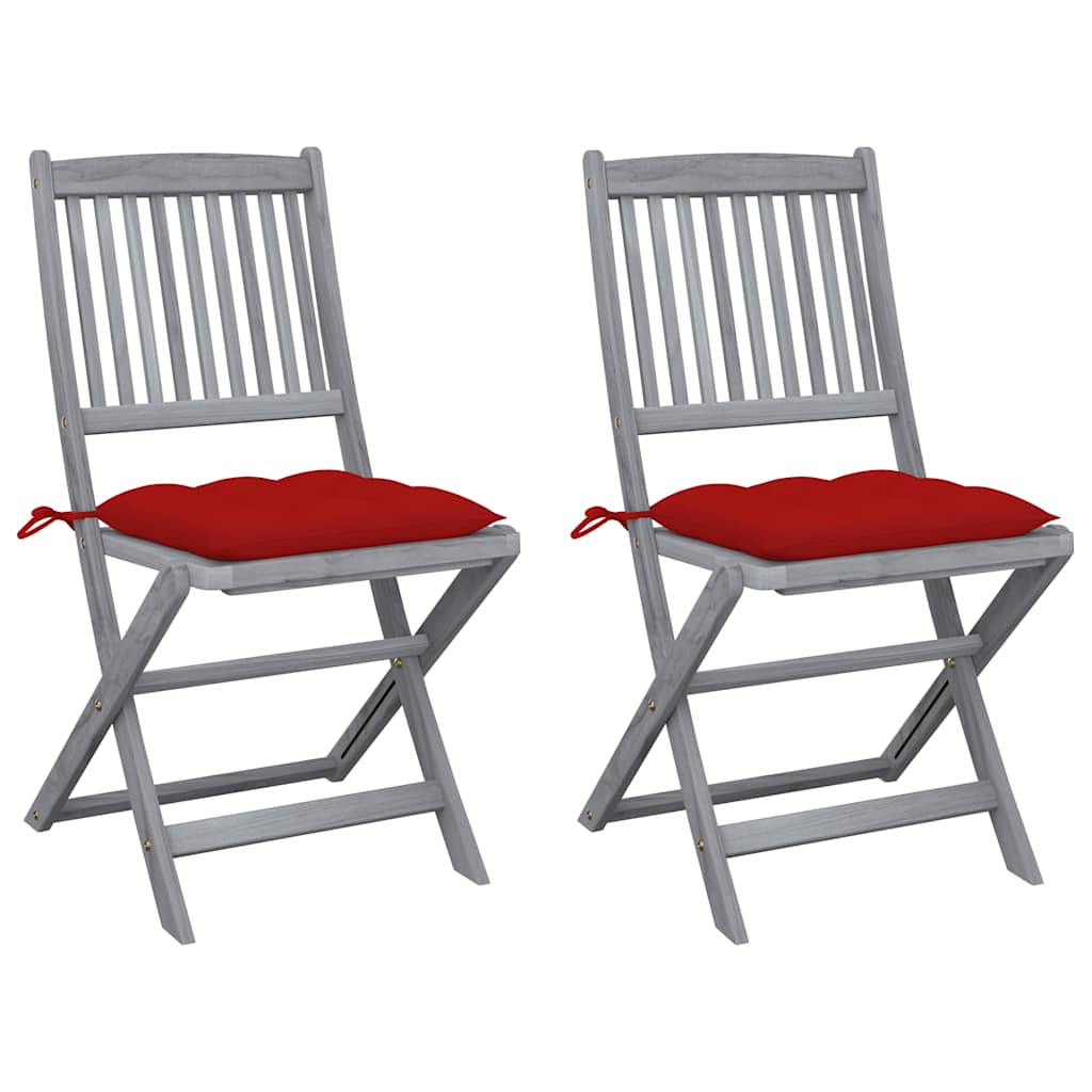 Vidaxl set van 2 klapstoelen met kussens, gemaakt van massief acaciahout.
