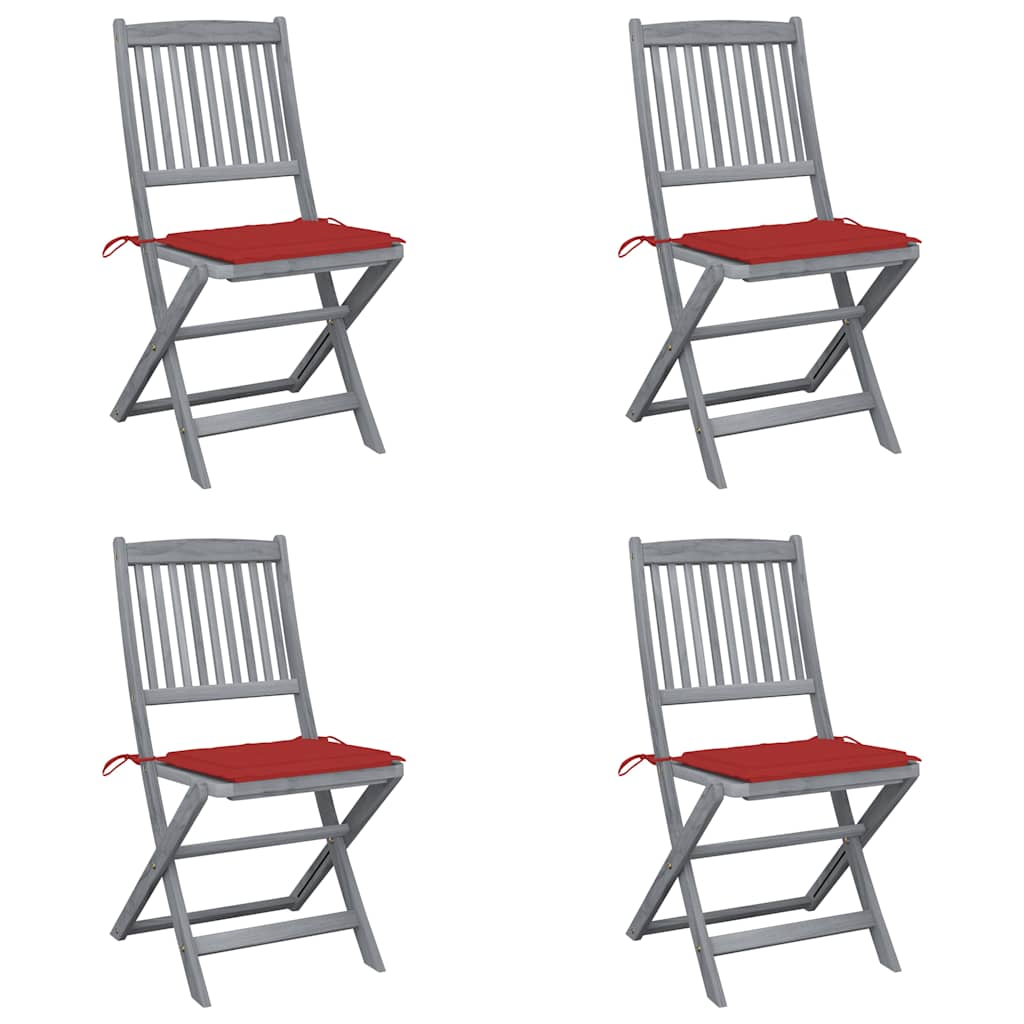 Vidaxl set van 4 klapstoelen met kussens, gemaakt van massief acaciahout.